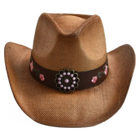 Sombrero Cowgirl de Paja con Flores para Mujer